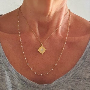 Double row necklace in white and gold stainless steel image 3