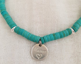 bracelet howlite turquoise et argent 925 "maman"