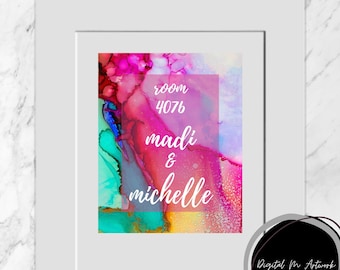 CUSTOM Dorm Room Number Sign, Roommate Custom Sign, Roommate Name Sign, Dorm Room Name Sign