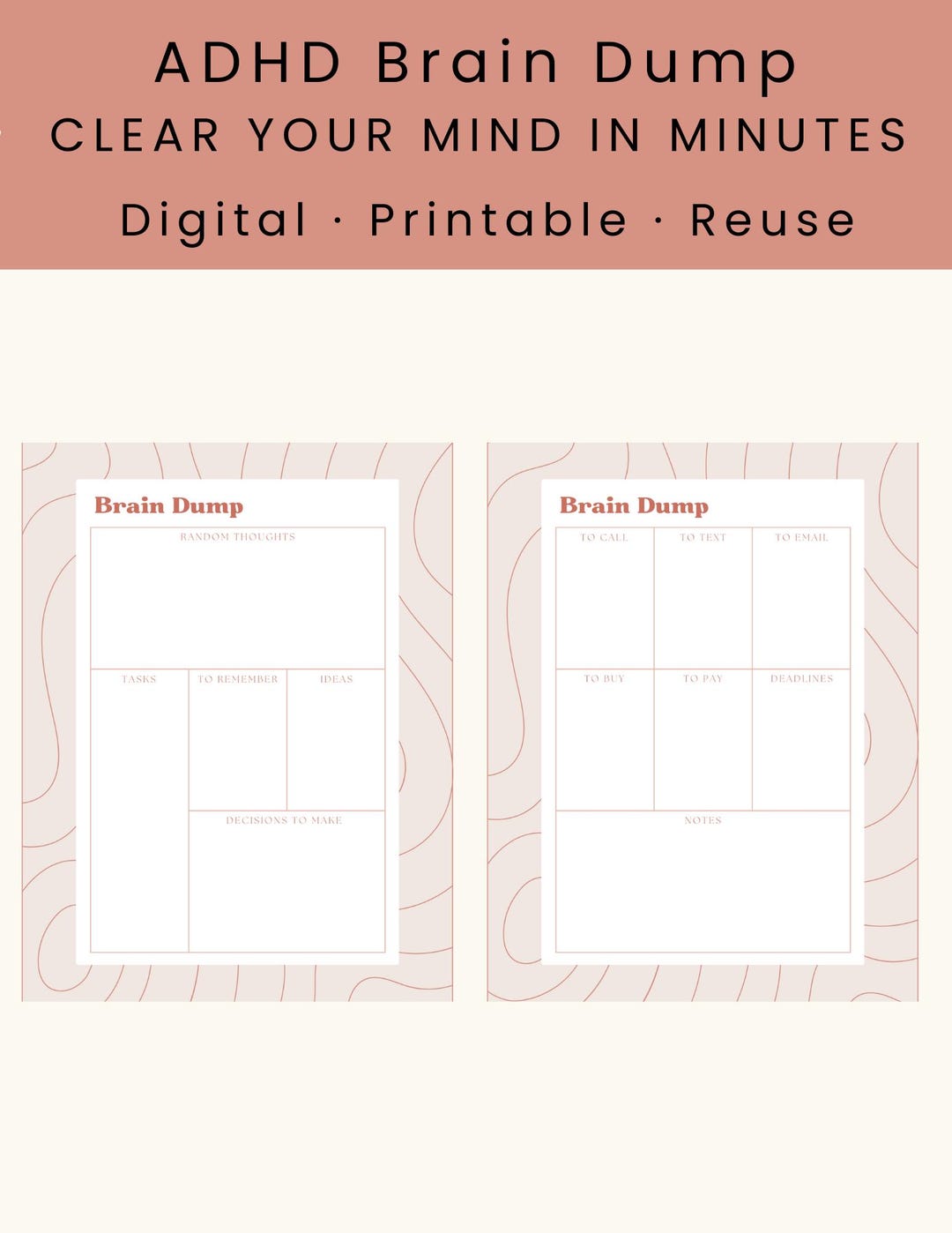 ADHD Brain Dump Printable Bundle | Open + Structured Thought Organizer ...