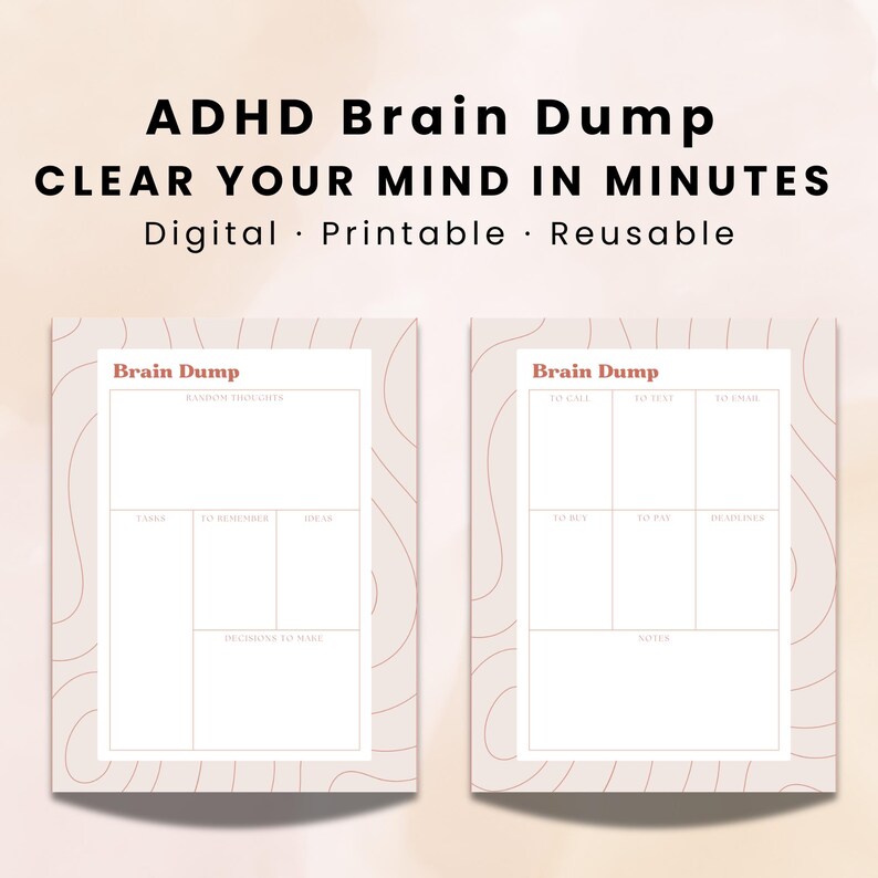 ADHD Brain Dump Printable Bundle | Open + Structured Thought Organizer ...