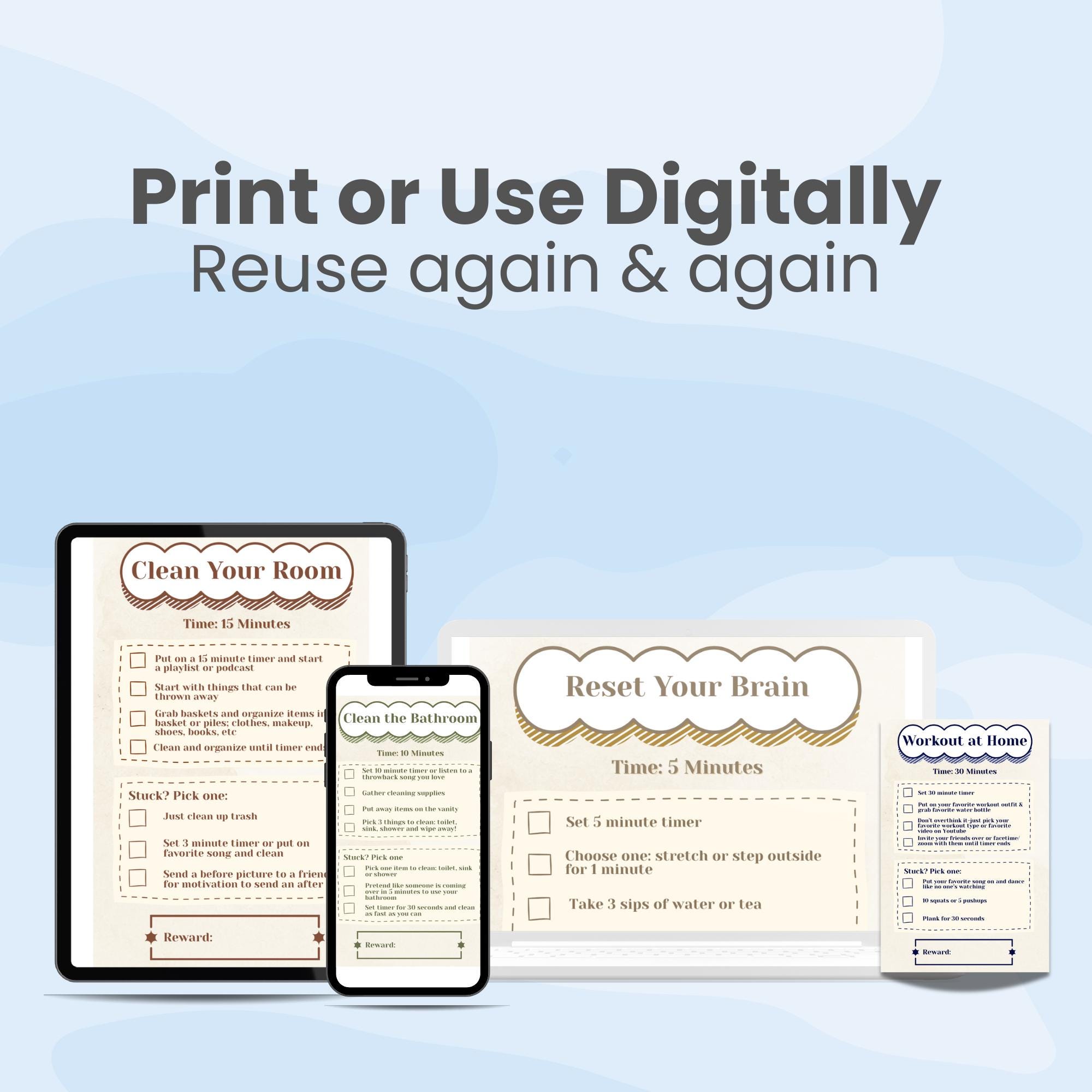 ADHD Task Breakdown Cards | Printable Chore Cards for Adults (digital ...