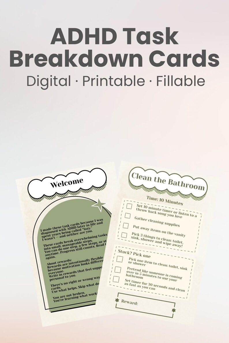 ADHD Task Breakdown Cards | Printable Executive Function Tool (digital ...