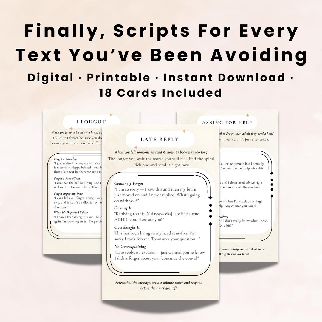 Script Cards ADHD Script Cards | Text & Email Templates | Anxiety Social Scripts ...
