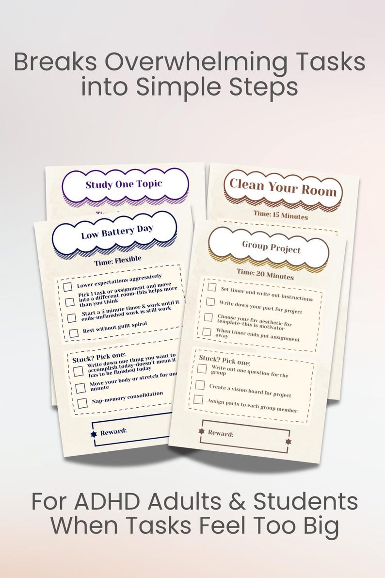 ADHD Task Breakdown Cards | Executive Dysfunction, Student Study Support (Digital Download) image 3