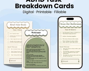 ADHD Task Breakdown Cards | Printable Chore Cards for Adults (Digital Download)