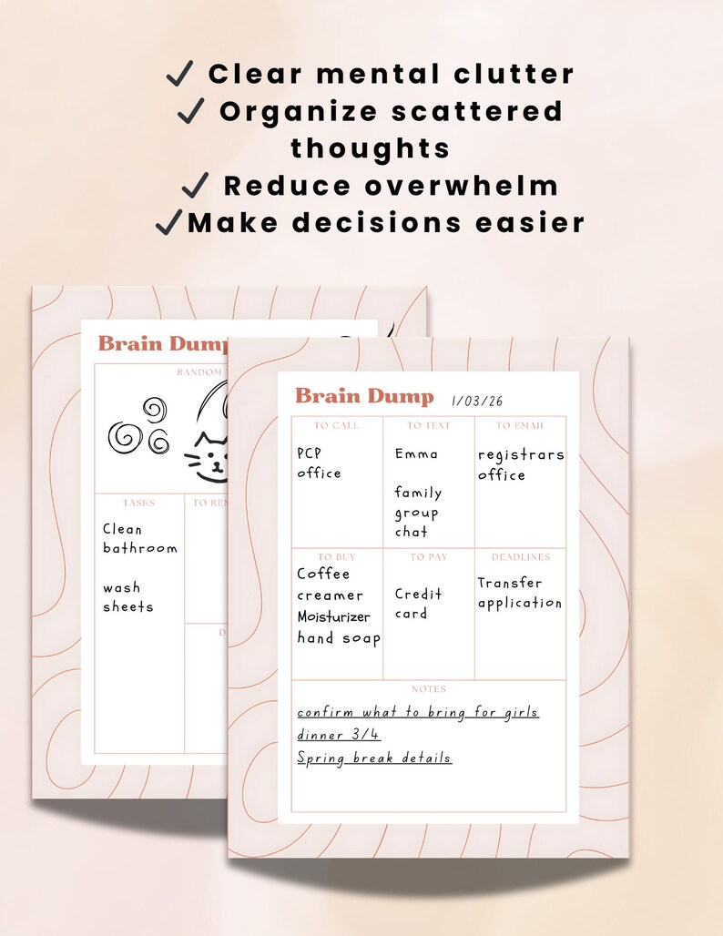 ADHD Brain Dump Printable Bundle | Open + Structured Thought Organizer ...