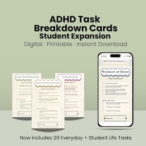 ADHD Task Breakdown Cards | Executive Dysfunction, Student Study Support (Digital Download)