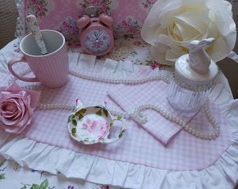 Ambiance Boudoir Shabby, Set de Table vichy rose volanté et sa petite Serviette assortie, Maison chic par Boudoir Shabby