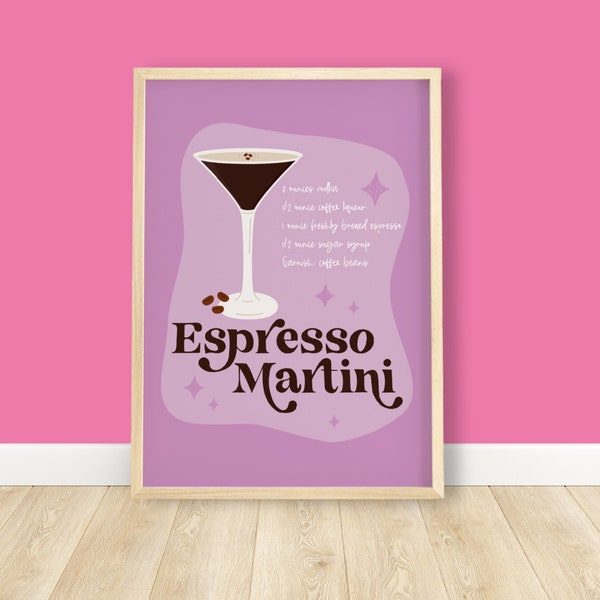 Espresso Martini Cocktail Print | Drink illustration Wall Art | Colourful Wall Decor | Bar Cart Poster | UNFRAMED 4x6, 5x7, 8x10, A5, A4, A3