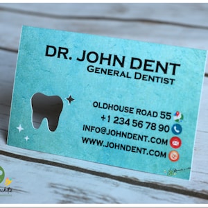 Dentist BUSINESS CARD, unique interior tooth cut, original business card, PRINTED, custom made, tooth business cards, detist made to order