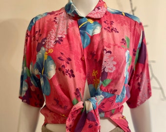 Rare Stefanel Silk Blouse, Vintage Blouse, 90s Blouse, Floral Silk Blouse, Button Up Shirt, Retro Blouse, Hippie Blouse, Boho Silk Blouse