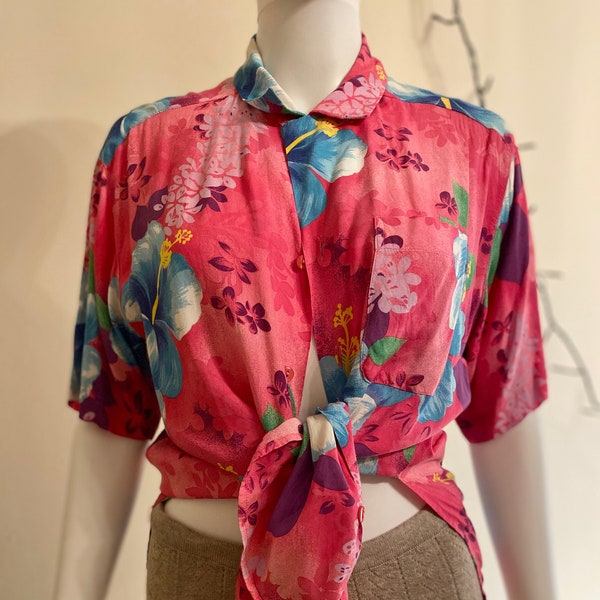 Rare Stefanel Silk Blouse, Vintage Blouse, 90s Blouse, Floral Silk Blouse, Button Up Shirt, Retro Blouse, Hippie Blouse, Boho Silk Blouse