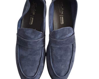Mocasines Florsheim Imperial Venetian azul marino de ante, talla 44, fabricados en Italia.