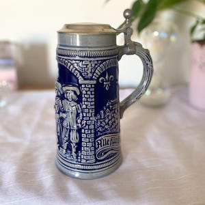 Vintage Bavarian Beer Stein, West Germany Bavarian Ceramic Mug, Lidded Mug, Barware Gift Idea, Oktoberfest Hand Painted Beer Stein