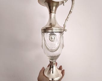 Vintage Silver Glass Pitcher – Roman Empire Julius Caesar Carafe – Retro Decorative Barware – Collectible Home Décor