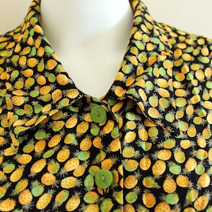 Vintage Pineapple Print Shirt Short Sleeve Button Down Hawaii Tropical Aloha Happy Shirt Gift for her Lifestyle Shirt Vacation Shirt