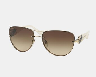 Authentic Bvlgari Designer Sunglasses / Luxury Cream and Gold Aviator Shades / Pristine Condition Eyewear with Branded Case