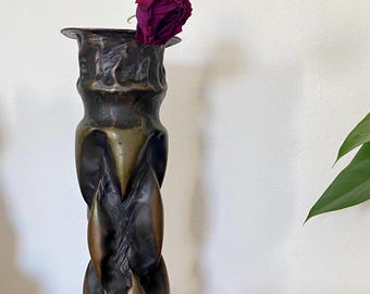 Vintage Art Nouveau Copper Vase: Hammered Abstract Metal Decor