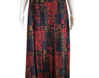 Vintage 70s Wool Tapestry Maxi Skirt Boho Patchwork Print High-Waisted A-Line Skirt Vintage Winter Fashion Pleated Skirt Size 40 Lined
