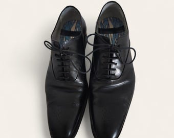 Vintage Kenzo Men’s Black Leather Oxford Dress Shoes — Leather Sole, Made in Italy Size EU 40 UK 6.5