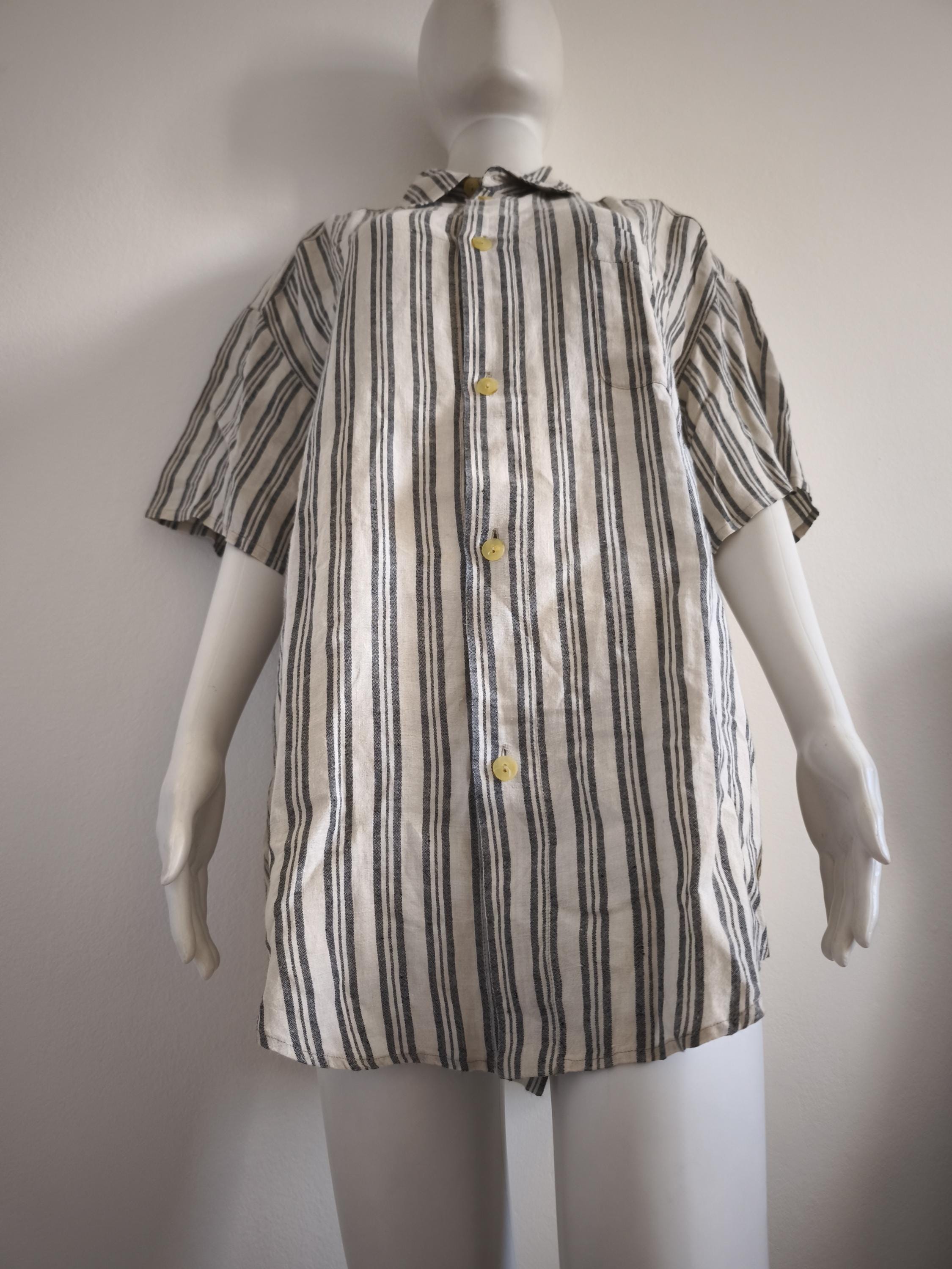 Vintage Giorgio Armani Linen Striped Shirt | 100% Lino Pinstripe