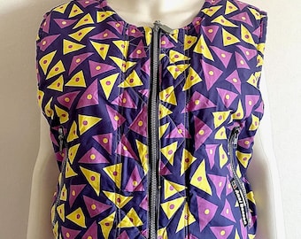 Vintage 80s Puffer Vest Retro Ski Print Gilet Made in Italy Aspres Ski Outwear Colorful Winter Sleeveless Jacket Crazy Pattern Jacket