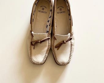 Vintage Marco Leather Driving Moccasins - Women's Cream Loafers, Made in France
