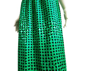 Vintage 80s Pencil Skirt - West Germany Green Black Geometric Midi Women Secretary Skirt New Wave Power Dressing Outwear