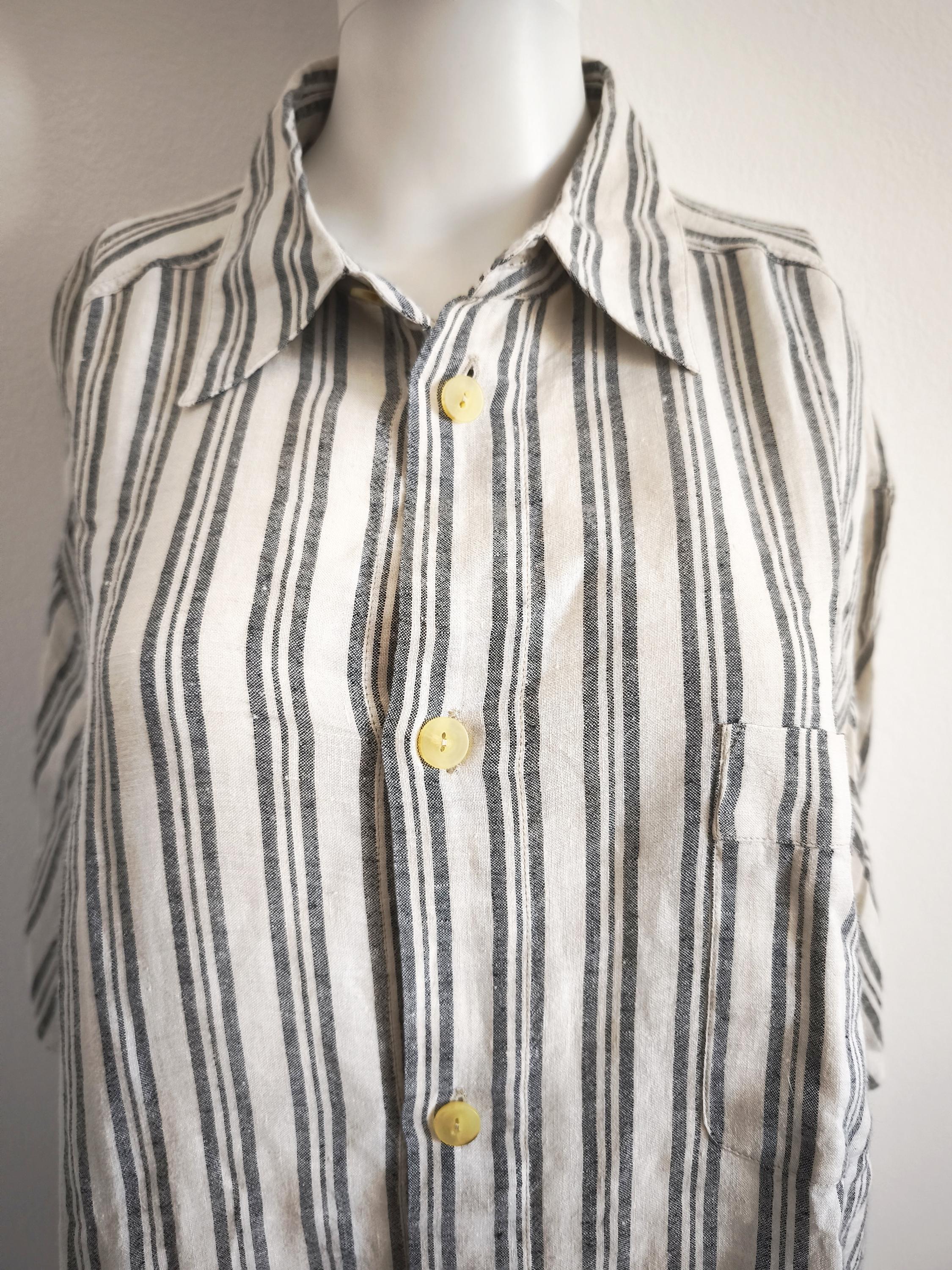 Vintage Giorgio Armani Linen Striped Shirt | 100% Lino Pinstripe