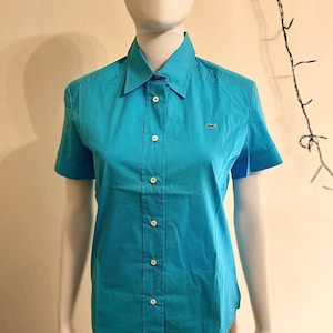 Seltenes Lacoste Baumwoll-Poloshirt, Retro-Bluse, Vtg blaues Hemd, Frauen Lacoste Hemd, Vintage Tennisbluse, Sport Streetwear