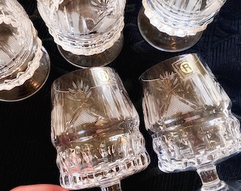 Rogaska Crystal Cognac Glasses Set od 5 Elegant Cut Glass Crystal Made in Slovenia, 70s Vintage Midcentury Grandmacore Retro Bar Yugoslavia