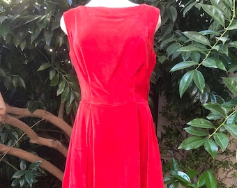 50s Med Red Velvet Bombshell Dress