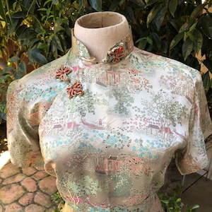 M L 50s  Dress Asian Cheongsam Qipao Sheath Wiggle High Collar Medium Large