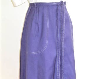 S M 60s 70s Wrap Skirt Purple Patch Pockets Tie Front Casual Summer Wear by Century Small Medium