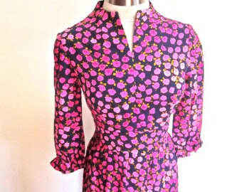 L 60s MOD Lange jurk Floral Pink Blue Maxi Cotton Hostess Deadstock NWOT Jurk Mouwloze Resort Party Large