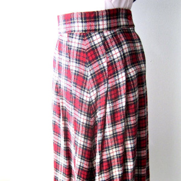 M 40s Skirt Wool Plaid Button Side Red White Blue Swing Era Classic Collegiate Shag Lindy Hop Rockabilly Vintage Medium