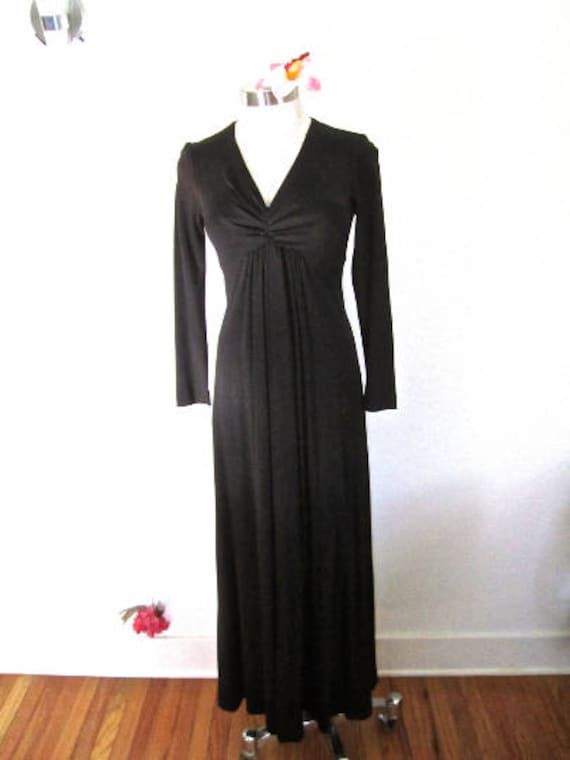 S 70s Gown Black Maxi Dress Long Evening Formal Sl