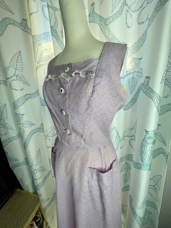 Sm 40s Lavender and White Striped Sundress Pin up… - image 3