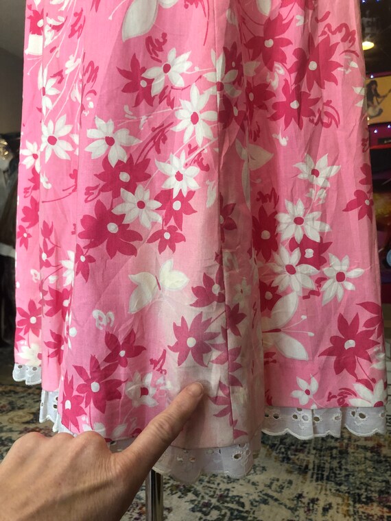 M L 60s Belted Pink White Boho Dress floral print… - image 6