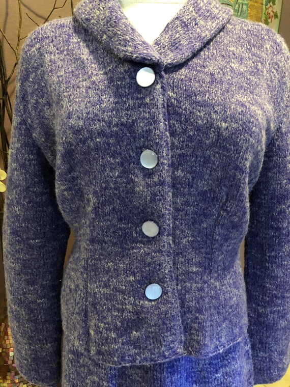 M 50s Hand Knit Purple Suit Skirt Set Lined - image 3