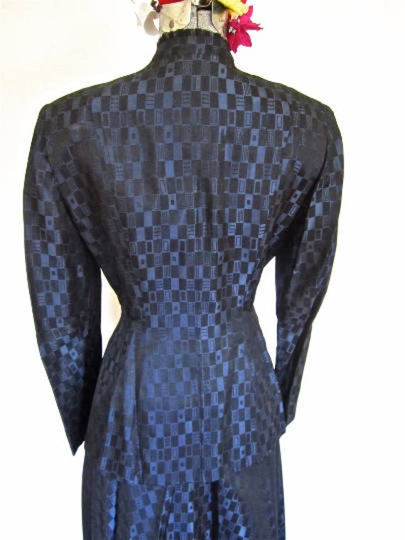 XXS 40s 2pc Royal Blue Jacquard Pattern Suit Dres… - image 4