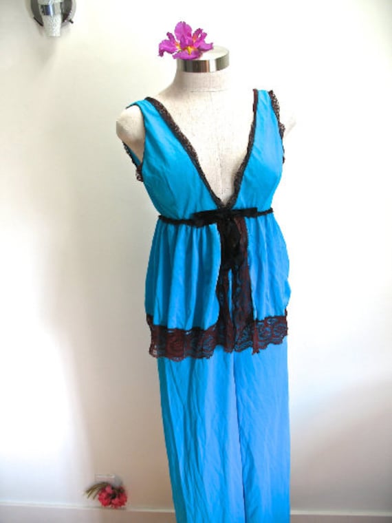S M 60s Nightie Pajamas Silky Nylon Belle Smith B… - image 1