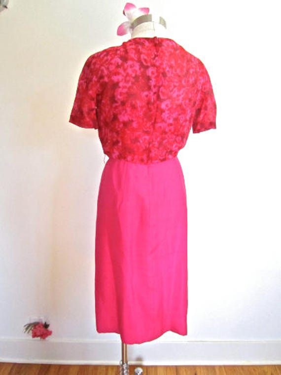 M L 60s Hot Pink MCM Wiggle Sheath Dress Silk Sha… - image 3