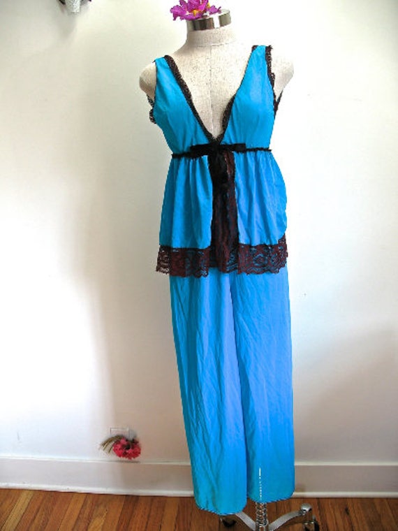 S M 60s Nightie Pajamas Silky Nylon Belle Smith B… - image 2