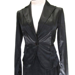 S Blazer Black Satin Jacket Sports Coat Women's 90s Button Front Evening by Rampage