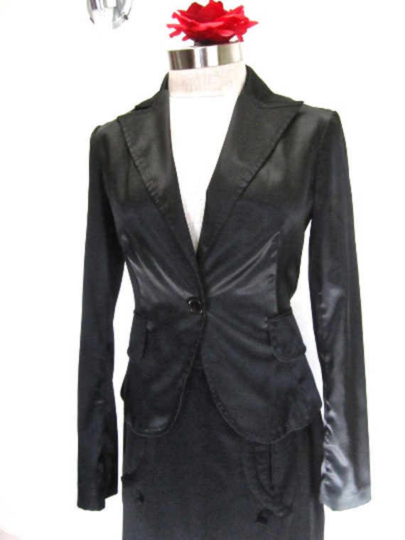S Blazer Black Satin Jacket Sports Coat Women's 90