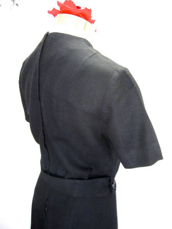 M 50s 60s Black Dress Linen Mid Century Modern Au… - image 2