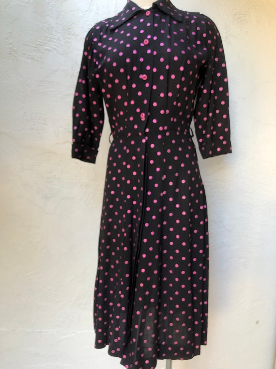 M 40s Black and Pink Polka Dot Dress
