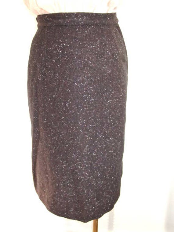 S M 50s Skirt Flecked Wool Brown Pink White Penci… - image 4